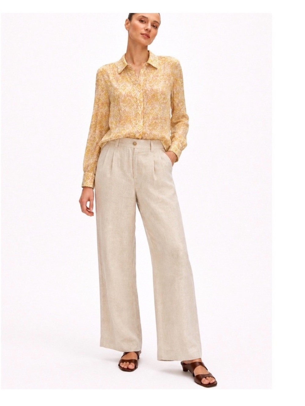 Chiffon Blouse Yellow Gold Sheer Button Down